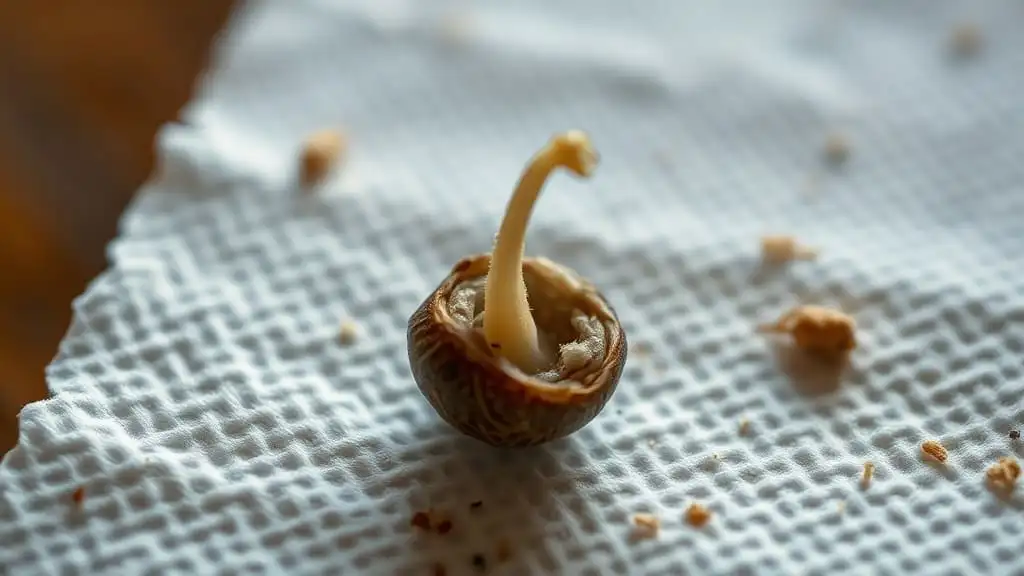 Cannabis seed germination - taproot emerging