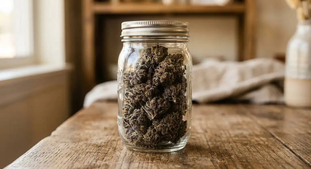 BC Big Bud feminized cannabis buds after curing — dense, resinous colas with sweet citrus and grape aroma