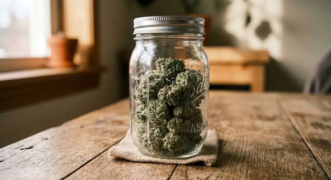 Cured Black Jack cannabis buds showing dense resin-coated structure with green and purple coloration against a dark background