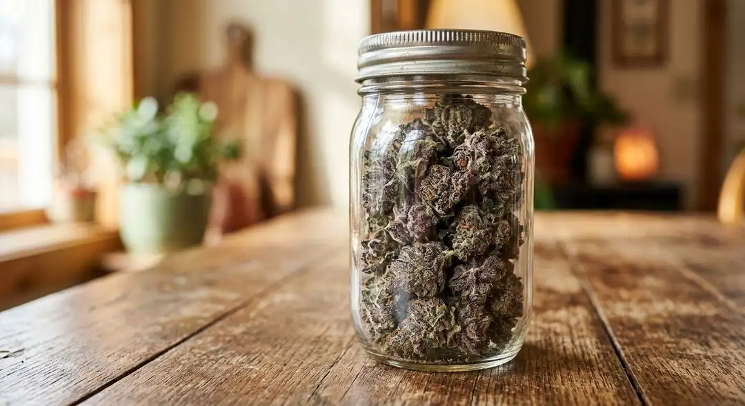 Cured Blueberry Autoflower buds showing deep purple and blue hues with a dense, resin-coated structure