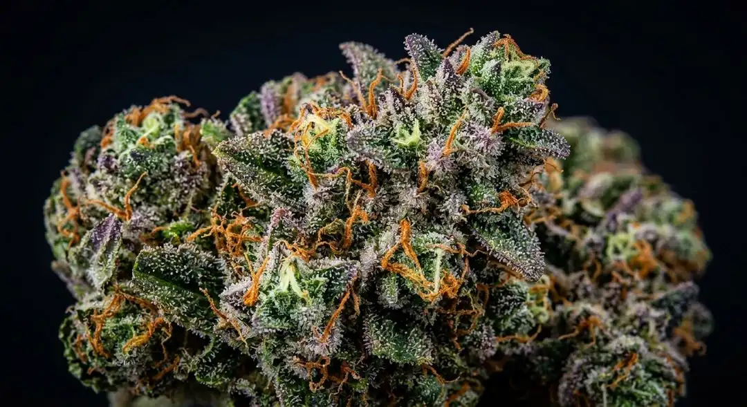 Girl Scout Cookies feminized cannabis buds with colorful green and purple hues covered in frosty trichomes