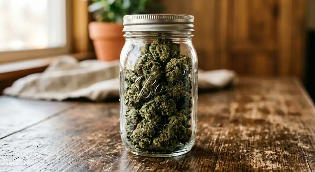 Cured Kushberry cannabis buds showing deep purple hues, heavy resin coating, and blueberry-colored calyxes characteristic of Blueberry x OG Kush genetics