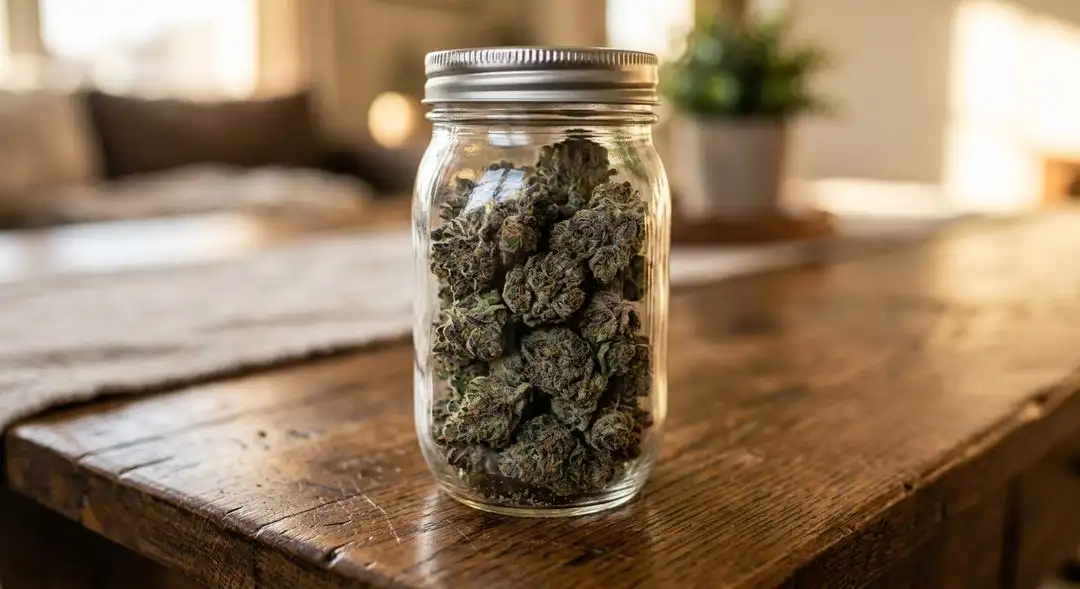 Cured Purple Haze cannabis buds showing deep purple and violet coloration with heavy trichome coverage